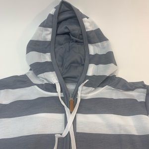 BRAND NEW- Gray and white striped zipped up hoodie